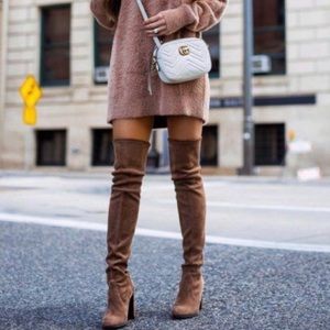 STUART WEITZMAN HIGHLAND CAMEL BROWN SUEDE OVER THE KNEE THIGH HIGH TIE BOOTS